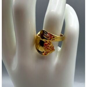 Wm. A. Rogers Oneida Gold Tone Floral Spoon Ring Vintage Repurposed Size 7.5